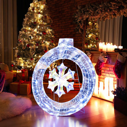 Dreamade 33” Lighted Ornament with Snowflake, Pre-Lit Christmas Wreath with 128 Cold White LED Lights