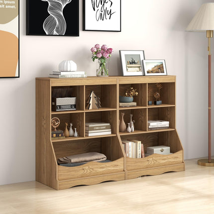 Dreamade Storage Cabinet, Small Bookshelf, Short Bookcase with 4 Open Storage Cube & Bottom Compartment