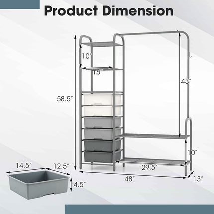 Dreamade Free Standing Closet Organizer, Heavy Duty Garment Rack with 6 Removable Drawers (Grey)