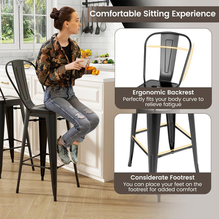 Dreamade Metal Bar Stools Set of 4, 30" High Back Bar Height Chairs w/Footrest & Removable Backrest