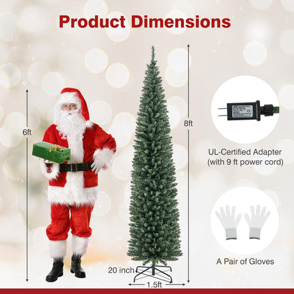 Dreamade 5ft Pre-Lit Pencil Christmas Tree, Artificial Slim Xmas Tree with 150 Warm-White LED Lights