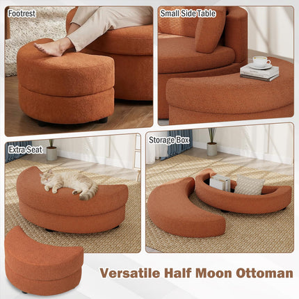 Dreamade 360° Swivel Accent Chair with Half Moon Storage Ottoman