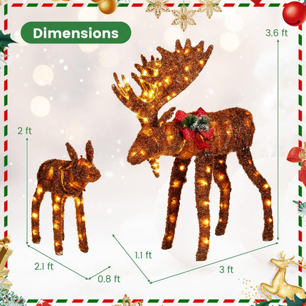Dreamade 2 Pieces Lighted Christmas Moose Family, Light-up Xmas Deer Decorations with 170 LED Lights