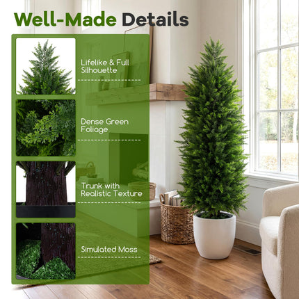 Dreamade 4 FT Artificial Faux Cedar Cypress Plants in Cement-Filled Pots Set of 2