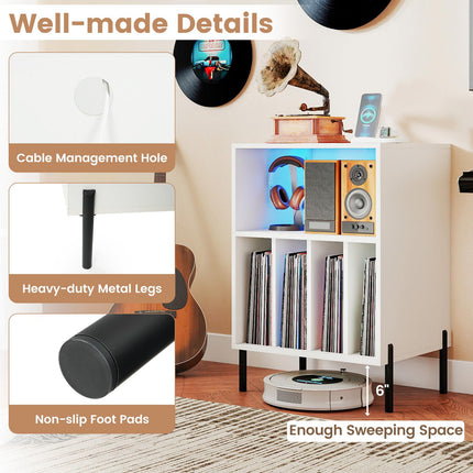 Dreamade Record Player Stand with LED Lights & Charging Station