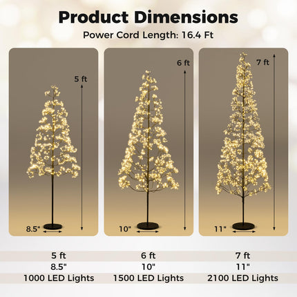 Dreamade 5/6/7 FT LED Alpine Tree with 1000 Warm White LED Lights, Pre-lit Artificial Cedar with Weighted Base