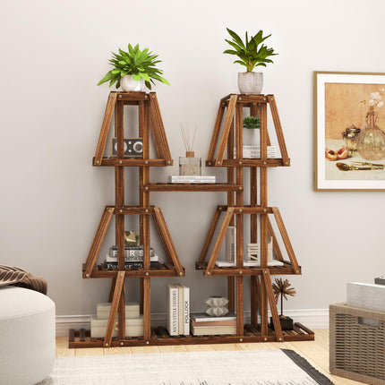 Dreamade Wood Plant Stand, 5-Tier 10 Potted Trapezoid Plant Holder Rack for Multiple Plants