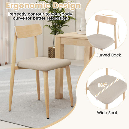 Dreamade Linen Fabric Upholstered Modern Dining Chair Set of 2/4 with Padded Seat and Curved Back