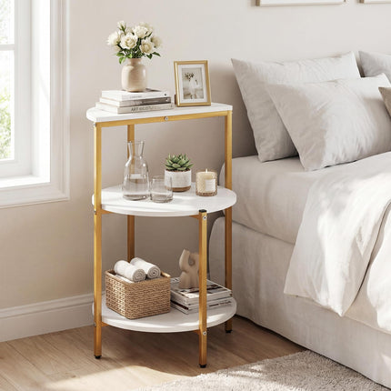 Dreamade 3-Tier Round Side Table - Wood Bedside Sofa End Table with Storage Shelves & Metal Frame