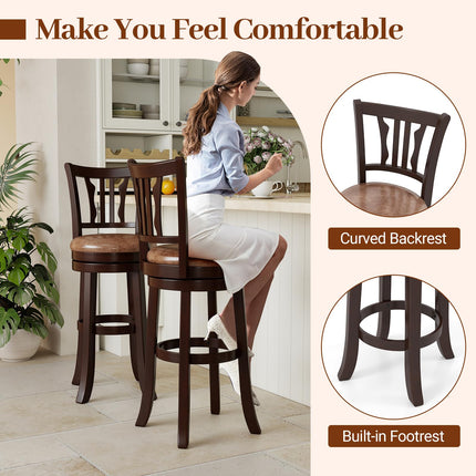 Dreamade 30" Upholstered Bar Height Swivel Bar Stools Set of 2/4 with Back and Solid Rubber Frame
