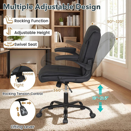 Dreamade Leather Office Chair | Ergonomic Computer Desk Chair with Flip-up Arms