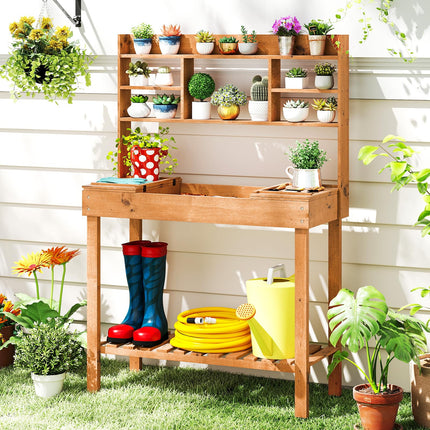 Dreamade Outside Solid Wood Potting Table with Flip-up Tabletop
