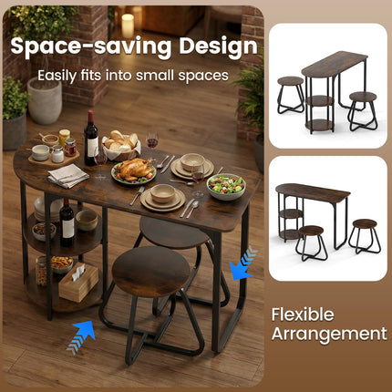 3-Piece Industrial Dining Table Set for Small Space-Rustic Brown