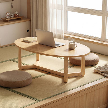 Dreamade 46'' Oval Coffee Table hickened Top & Solid Rubber Wood Frame