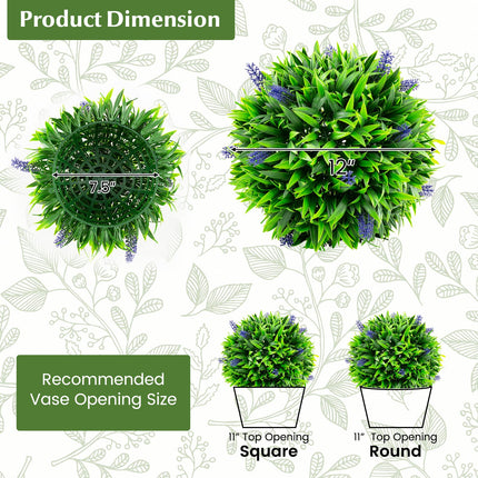 Dreamade 12 Inch Artificial Lavender Topiary Balls Set of 2, Outdoor Faux Greenery Balls with Flowers