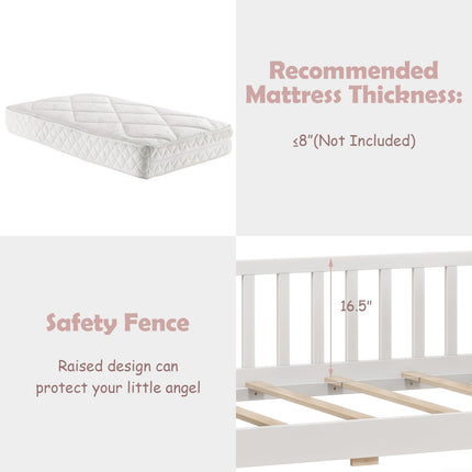 Dreamade Twin House Bed with Drawers, Wooden Twin Bed Frame with Cube Storage & Fence Rails