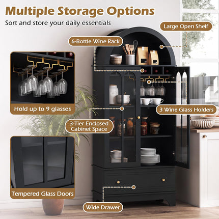 Dreamade 71.5" Arched Cabinet w/Tempered Glass Doors