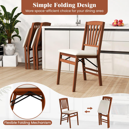 Dreamade Folding Dining Chairs Set of 2/4, Modern Kitchen Chairs w/Padded Seat & Slatted Backrest, Rubber Wood Frame