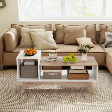 Dreamade 2-Tier Coffee Table with Storage Mid Century Modern Center Table
