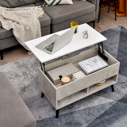 Dreamade Lift Top Coffee Table, Modern Cocktail Table w/Hidden Compartment & 2 Open Shelves