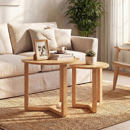 Dreamade Farmhouse Round Nesting Coffee Table Set of 2 Wood Nesting End Tables