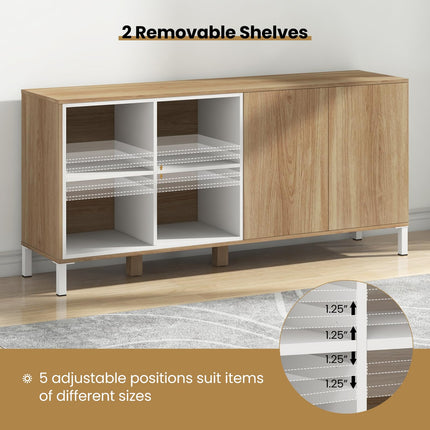 Dreamade 63” Buffet Cabinet with Storage, Farmhouse Kitchen Sideboard w/ 4 Cubes, Adjustable Shelves & Pop-up Doors