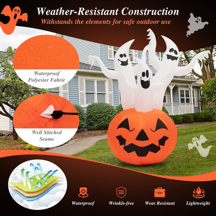 DREAMADE 6FT Lighted Halloween Inflatable Pumpkin & 3 Ghosts Combo