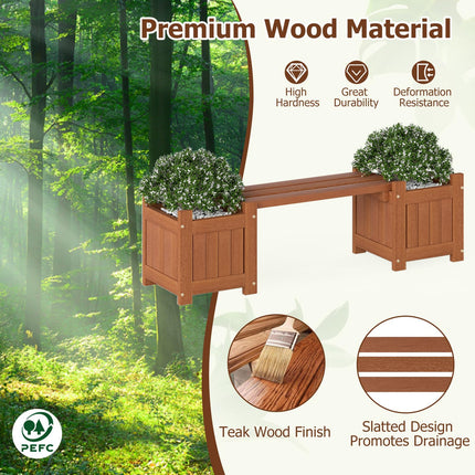 Dreamade 2-in-1 Outdoor Bench with 2/4 Planter Boxes Wood with Teak Oil Finish 42"x11"x11.5"