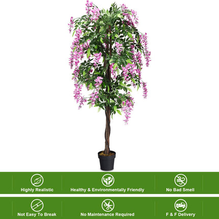DREAMADE Artificial Wisteria Tree 6ft, Purple Red Wisteria w/Pot, Flowers