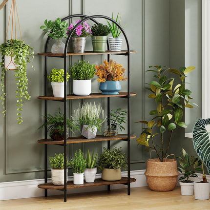Dreamade Arched Bookshelf 4-Tier Industrial Open Bookcase with Sturdy Metal Frame