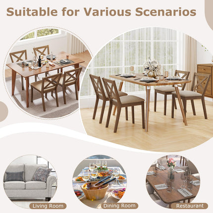 Dreamade Wooden Dining Chairs Set of 2/4 with Rubber Wood Legs, Fabric Padded Seat Cross Back