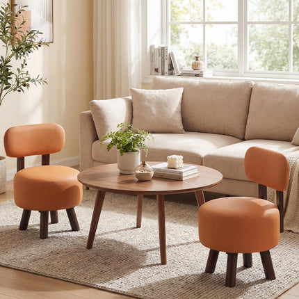 Dreamade Round Small Footrest Stools Set of 2 with Backrest & Rubber Wood Legs