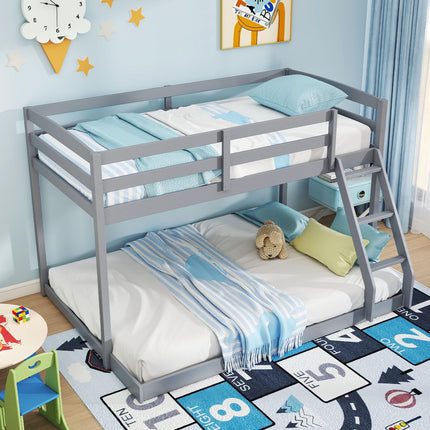 Dreamade Twin Over Full Bunk Bed Solid Wood Kids Bunk Bed with Full-Length Guardrails & Ladder