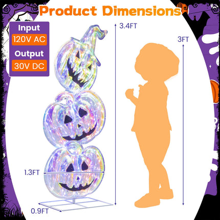 Dreamade 3.4 Ft Halloween Decorations, Light up Stacked Pumpkins with 150 LED Lights