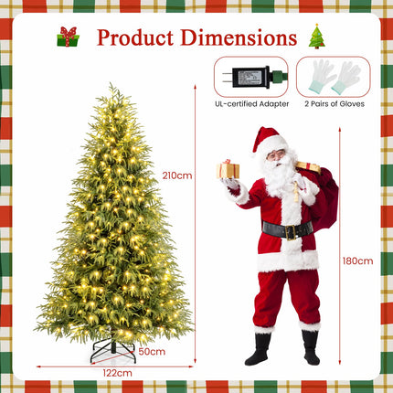 Dreamade 7 FT Pre-Lit Artificial Christmas Tree, Hinged Faux Xmas Tree with 1217 Soft TPE & PVC Mixed Branch Tips
