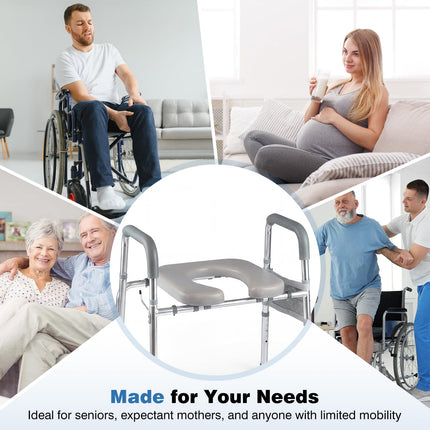 Dreamade Raised Toilet Seat with Handles | Toilet Seat Riser for Seniors w/Padded Arms