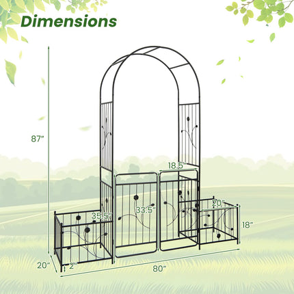 Dreamade Garden Arch with Planter - 87 inch Metal Garden Arbor with Gate