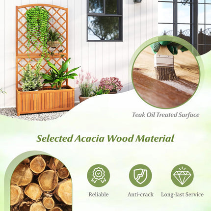 Dreamade Solid Acacia Wood Planter Box with Trellis 63" Raised Garden Bed with Trellis