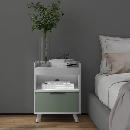 Dreamade Nightstand with Drawer, 3-Tier Bedside Table with Storage Drawer & Open Compartment