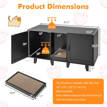 Dreamade Cat Litter Box Enclosure - Cat Washroom Hidden Furniture with 2 Storage Cabinets