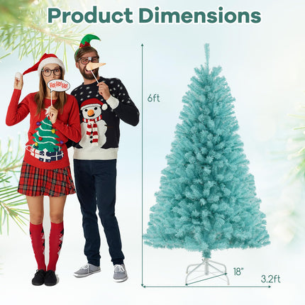 Dreamade 6/7 FT Blue Pre-Lit Christmas Tree, Artificial Hinged Xmas Full Tree with 280/380 Warm White LED Lights