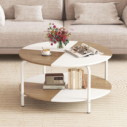 Dreamade Round Coffee Table 2-Tier Center Table with Open Storage Shelf