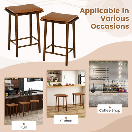 Dreamade Bar Stools Set of 4, Wooden Backless Barstools for Kitchen Island