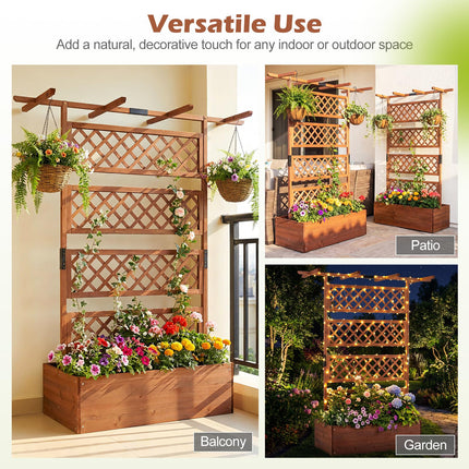 Dreamade 72" Wooden Raised Garden Bed with Trellis w/Privacy Screen Roof