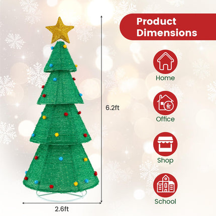 Dreamade 6.2 FT Collapsible Christmas Tree with 200 Built-in LED Lights, Pre-Lit Christmas Tree w/Top Star Decoration & Furry Balls