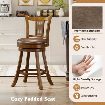 Dreamade 25" Bar Stools Set Swivel Counter Height Bar Chairs with PE Rattan Back