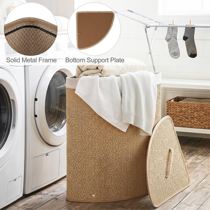 Dreamade 15 Gal Bamboo Corner Laundry Hamper with Lid