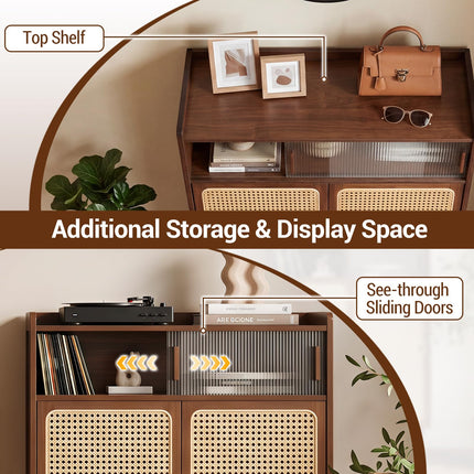 Dreamade Bamboo Shoe Cabinet w/Woven Rattan Doors