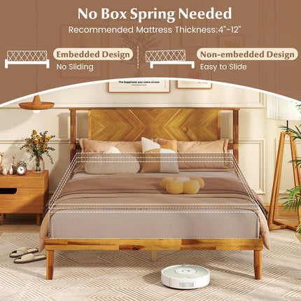Dreamade Queen/Full/Twin Size Acacia Wood Platform Bed Frame Mid-Century Modern Bed Frame with Headboard