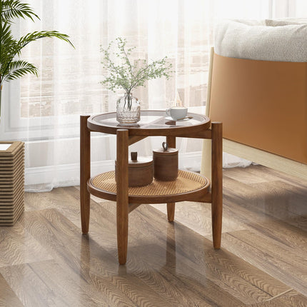 Rattan Round End Table - Dreamade